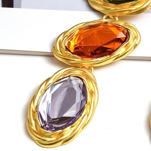 Colorful Rhinestone Long Drop Earrings Statement - Picture 4 of 5